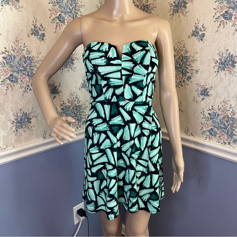Juniors' Candie's Strapless Petal Hem Teal Tropical Dress, Size XS, NWOT